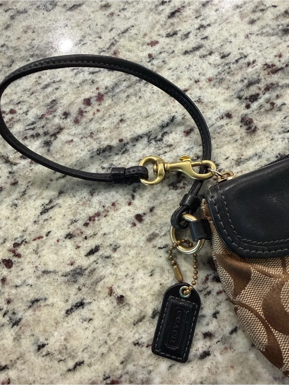 Y2K Coach Khaki Signature Canvas Wristlet with Black Leather Trim